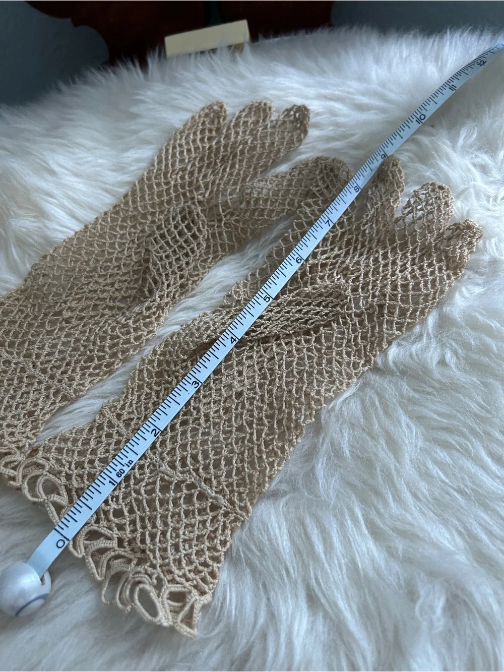 Vintage Handmade Ecru Crochet Lace Gloves in Beige